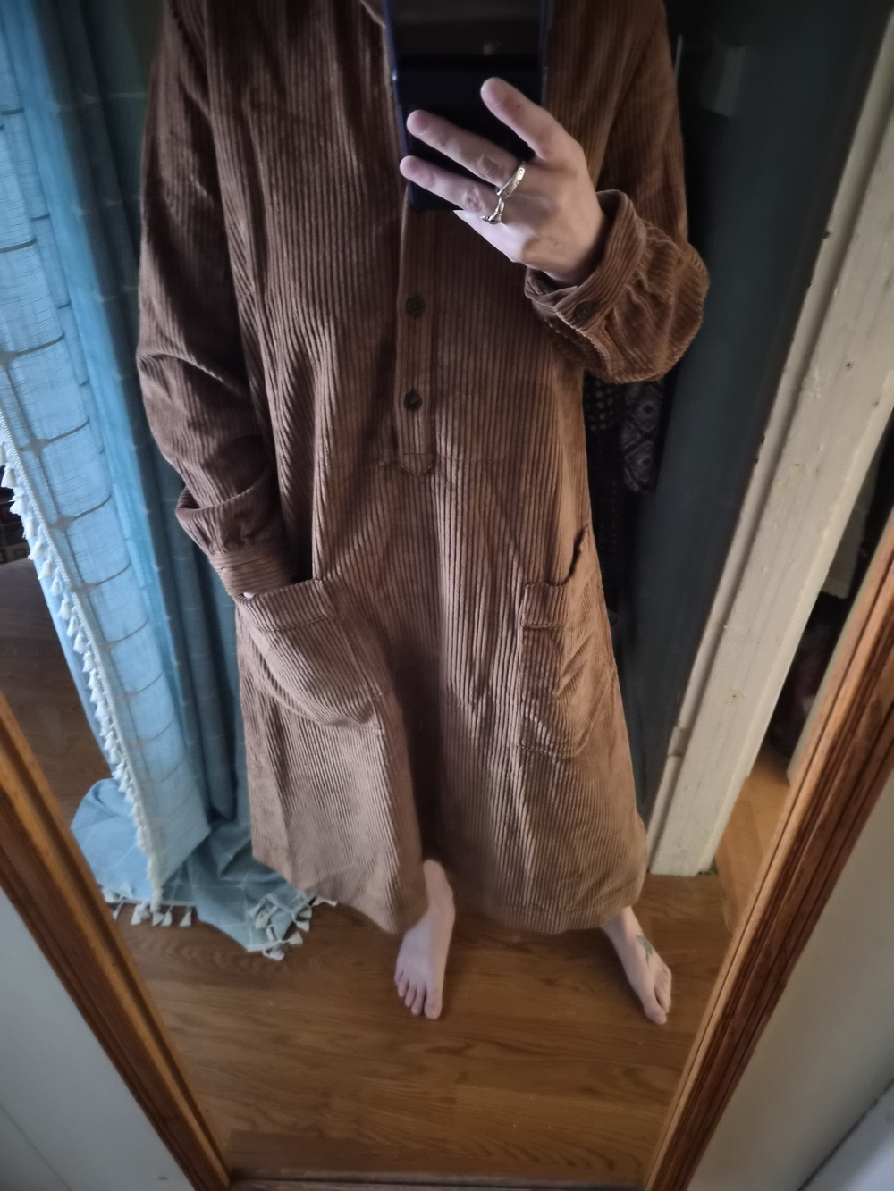 Brown Corduroy Button-Front Women’s Dress
